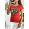 Tee-shirt rouge avec dessin en strass