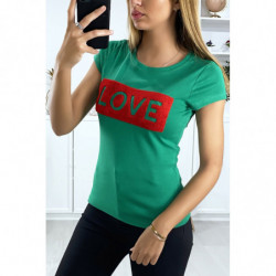 T-shirt vert avec écriture Love