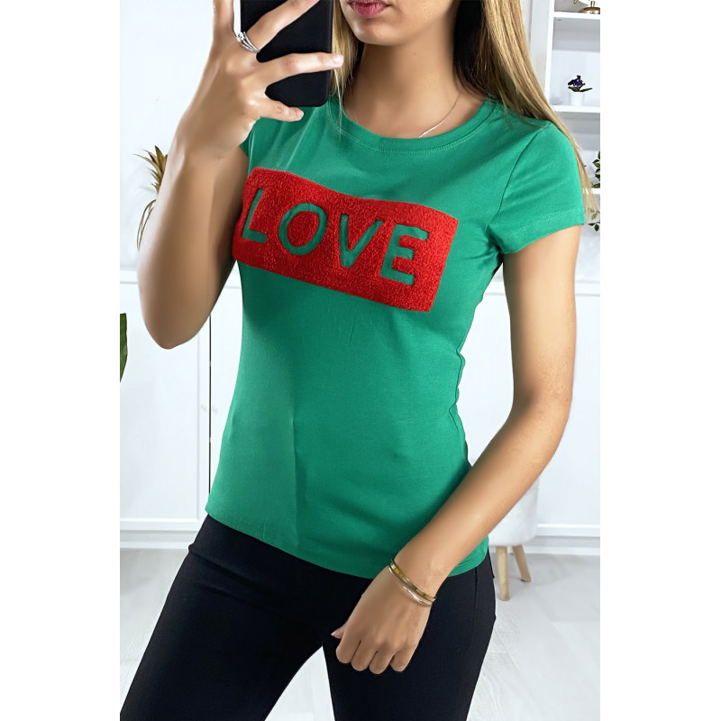 T-shirt vert avec écriture Love