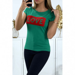 T-shirt vert avec écriture Love