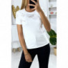 T-shirt blanc avec strass au buste