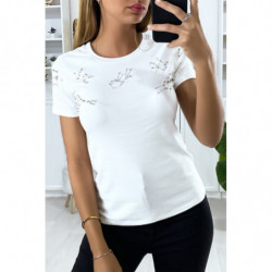 T-shirt blanc avec strass au buste