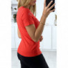 T-shirt rouge avec strass au buste