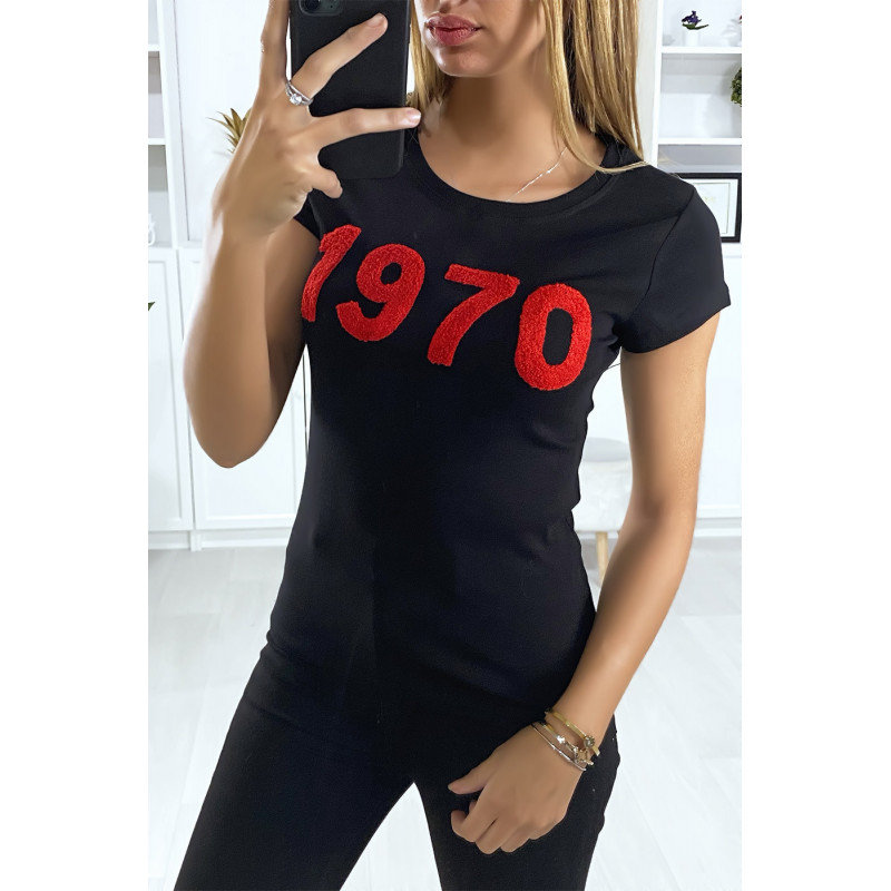 T-shirt noir avec écriture 1970