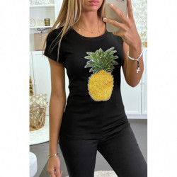 Teeshirt noir à motif ananas en sequins