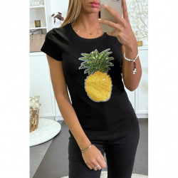 Teeshirt noir à motif ananas en sequins