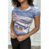 T-shirt marine avec dessin et strass