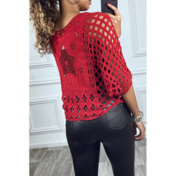 Top rouge effet transparent serti de perles