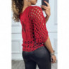 Top rouge effet transparent serti de perles