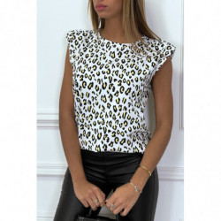 Top blanc à épaulettes motif léopard