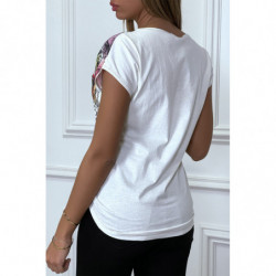 T-shirt blanc à motif femme vichy et strass