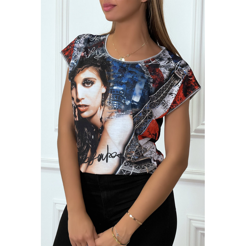 T-shirt noir à imprimé femme art de rue