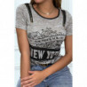 Tee shirt taupe imprimé avec fermeture eclair