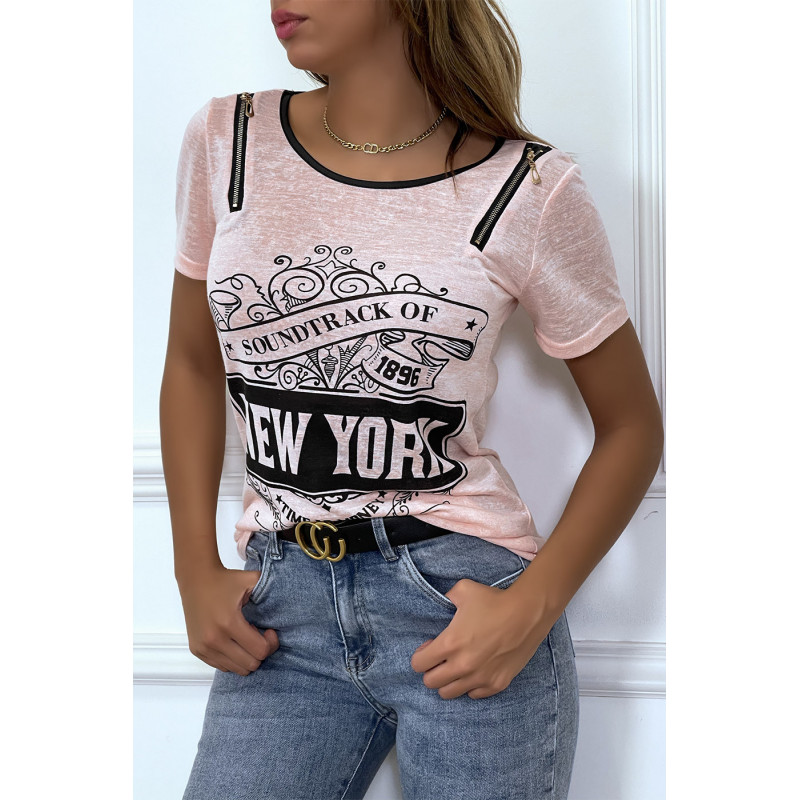 Tee shirt rose imprimé avec fermeture eclair