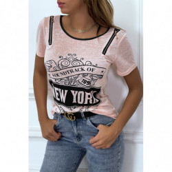 Tee shirt rose imprimé avec fermeture eclair