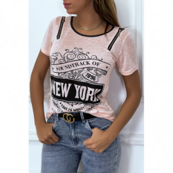 Tee shirt rose imprimé avec fermeture eclair