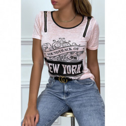 Tee shirt rose imprimé avec fermeture eclair