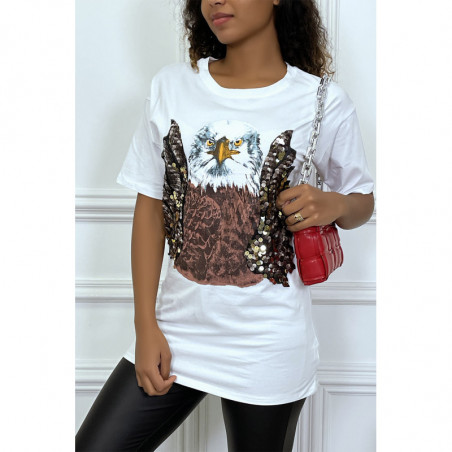 Tee-shirt blanc oversize avec dessins details sequins