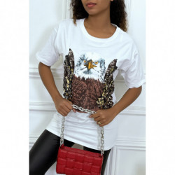 Tee-shirt blanc oversize avec dessins details sequins