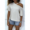 Tee-shirt beige avec epaule denudé