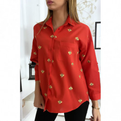 Chemise rouge avec broderie...