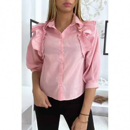 Chemise rose froncée devant