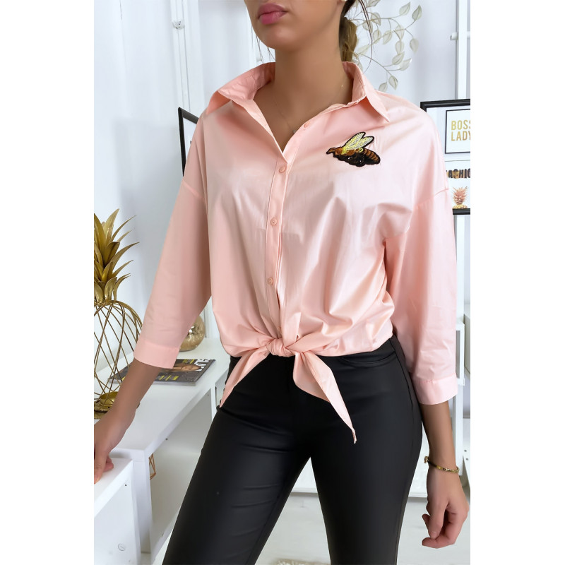 Chemise rose abeille à nouer