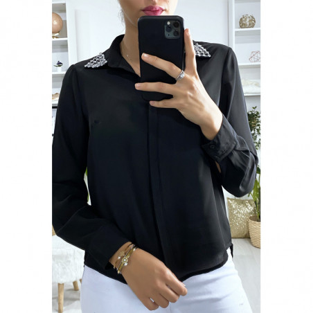 Chemise noir avec strass au col