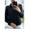 Chemise noir avec strass au col