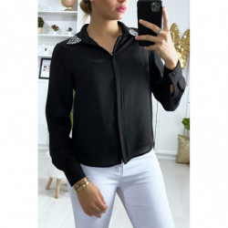 Chemise noir avec strass au col