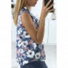 Chemise marine sans manches fleuris. Mode femme pas cher