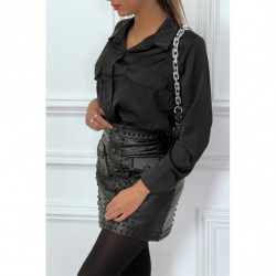 Chemise satiné en noire avec poches à l'avant