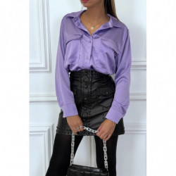 Chemise satiné en lila avec poches à l'avant