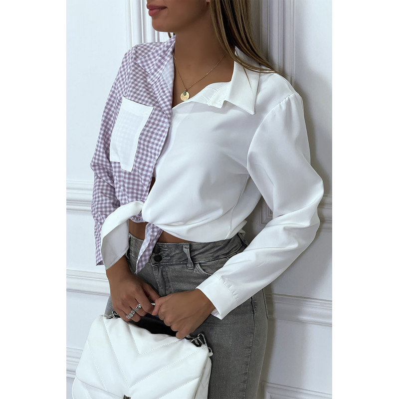 Chemise bicolor à carreaux blanc et violet