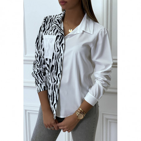 Chemise bicolor à carreaux blanc et noir zebré