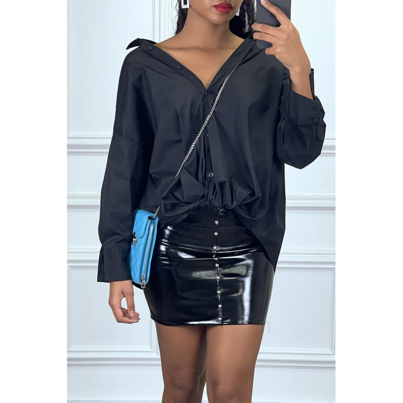 Chemise noire oversize croisé au bas