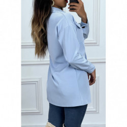 Chemise turquoise longue à boutons et manches longues