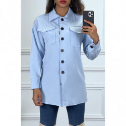 Chemise turquoise longue à boutons et manches longues