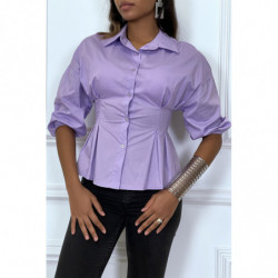 Chemise violette froncée à la taille et plissée