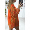 Robe tunique rouge col chemise avec joli motif