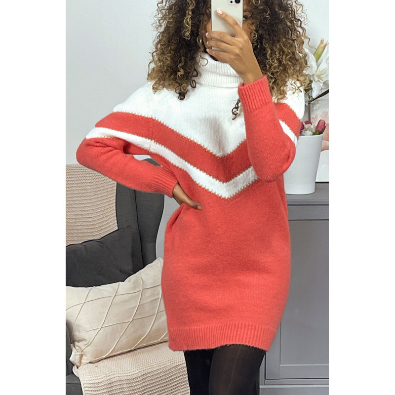 Robe pull corail duveteux à col roulé