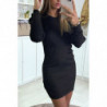 Robe pull noire brillant froncée sur les côtés