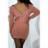 Robe pull fushia moulante dos nu femme