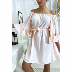 Robe bardot rose à perles