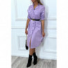 Longue robe chemise lila avec poches ceinture et fente