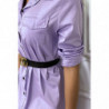 Longue robe chemise lila avec poches ceinture et fente