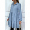 Robe chemise bleu à volant et boutons