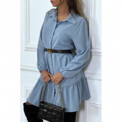 Robe chemise bleu à volant et boutons