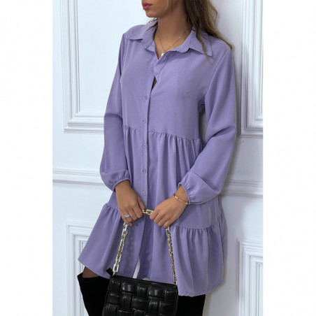 Robe chemise violette à volant et boutons