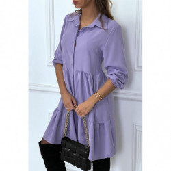 Robe chemise violette à volant et boutons